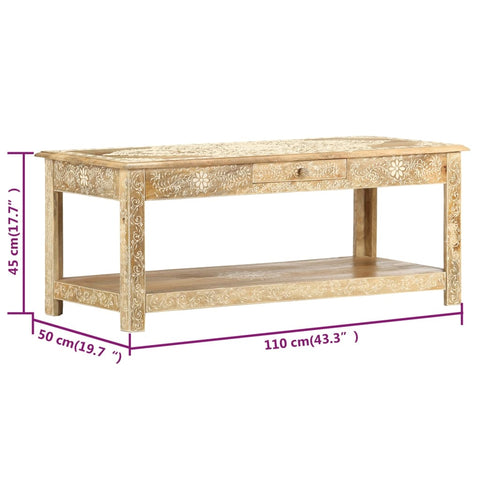 vidaXL Coffee Table 110x50x45 cm Hand Painted Solid Mango Wood