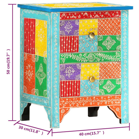 vidaXL Hand Painted bedside Cabinet 40x30x50 cm Solid Mango Wood
