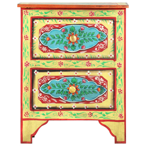 vidaXL Hand Painted bedside Cabinet 40x30x50 cm Solid Mango Wood