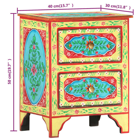 vidaXL Hand Painted bedside Cabinet 40x30x50 cm Solid Mango Wood