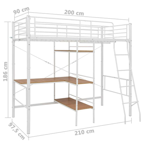 vidaXL Bunk Bed with Table without Mattress White Metal 90x200 cm