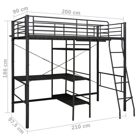 vidaXL Bunk Bed with Table without Mattress Black Metal 90x200 cm
