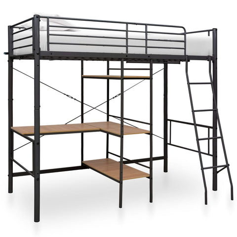 vidaXL Bunk Bed with Table without Mattress Grey Metal 90x200 cm