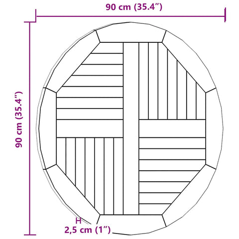 vidaXL Table Top Solid Teak Wood Round 2.5 cm 90 cm