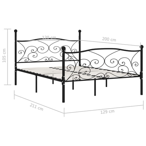 vidaXL Bed Frame without Mattress with Slatted Base Black Metal 120x200 cm