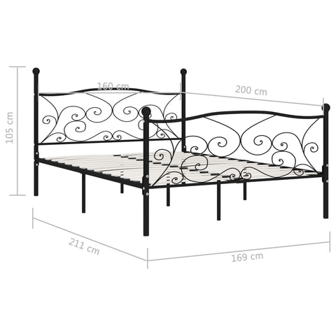 vidaXL Bed Frame without Mattress with Slatted Base Black Metal 160x200 cm