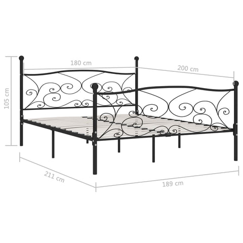 vidaXL Bed Frame without Mattress with Slatted Base Black Metal 180x200 cm Super King