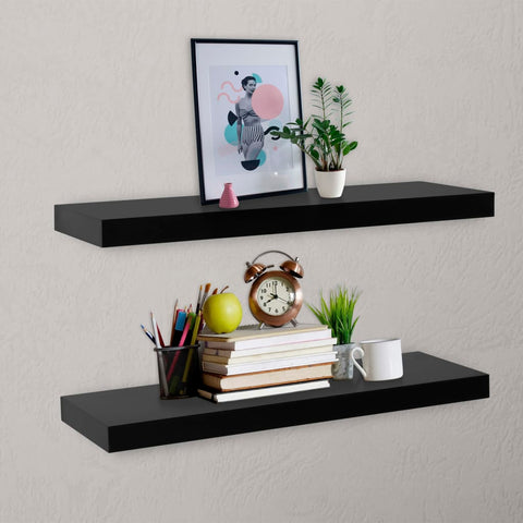 vidaXL Floating Wall Shelves 2 pcs Black 80x20x3.8 cm