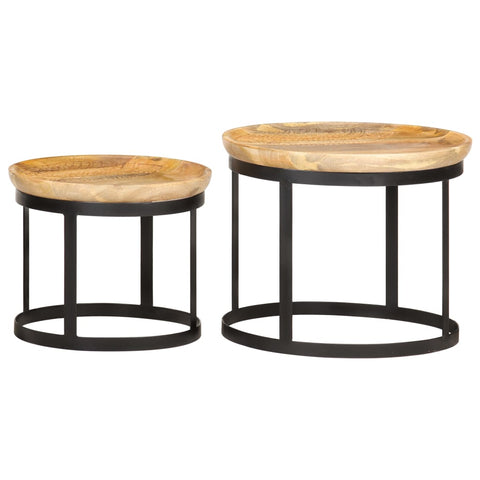 vidaXL Round Side Tables 2 pcs Solid Mango Wood and Steel