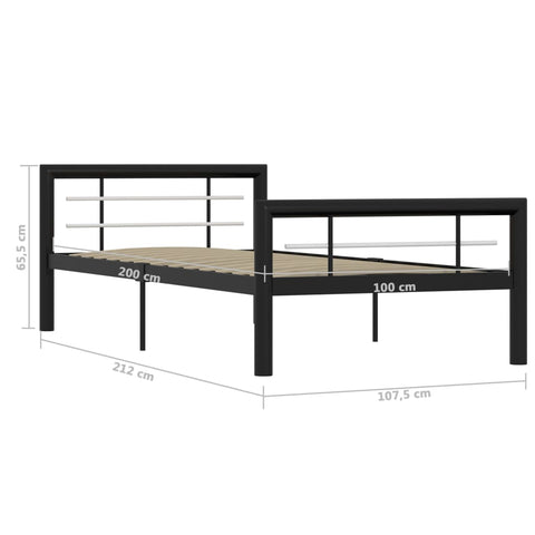 vidaXL Bed Frame without Mattress Black and White Metal 90x200 cm