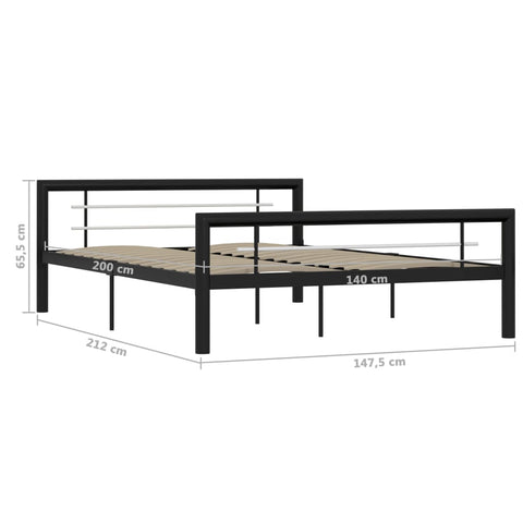 vidaXL Bed Frame without Mattress Black and White Metal 140x200 cm