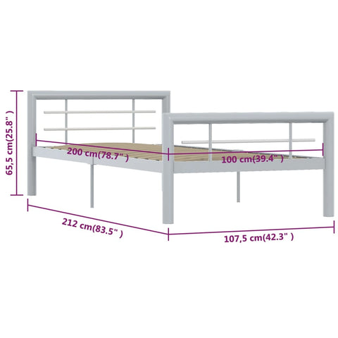 vidaXL Bed Frame without Mattress Grey and White Metal 100x200 cm