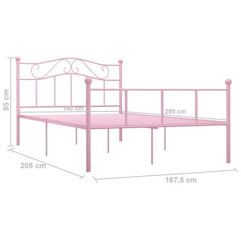 284541 vidaXL Bed Frame without Mattress Pink Metal 160x200 cm