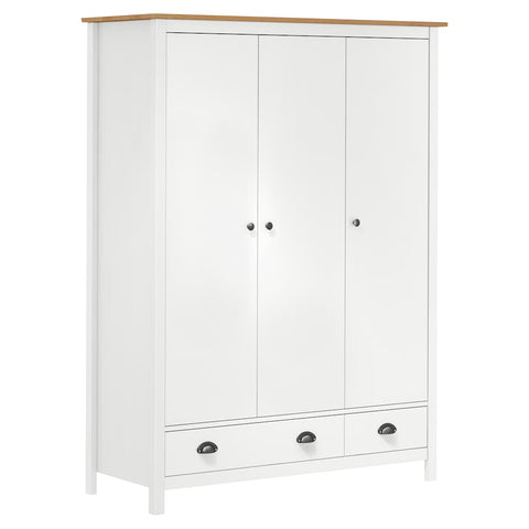 vidaXL 3-Door Wardrobe Hill White 127x50x170 cm Solid Pine Wood