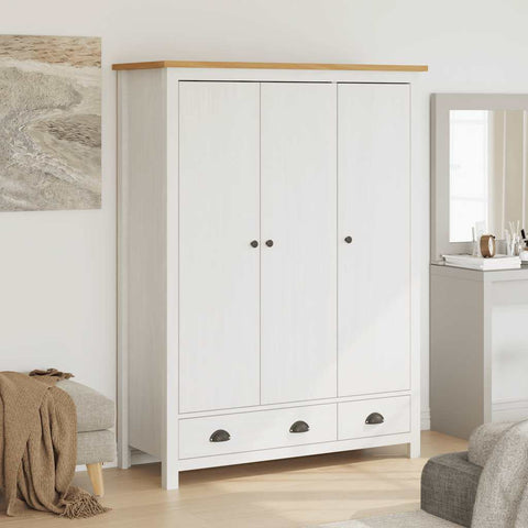 vidaXL 3-Door Wardrobe Hill White 127x50x170 cm Solid Pine Wood