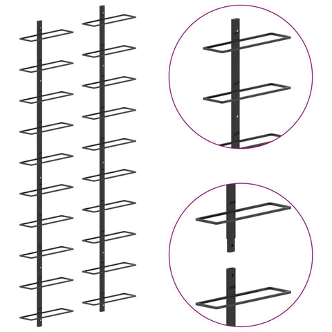 vidaXL Wall-mounted Wine Racks for 20 Bottles 2 pcs Black Metal