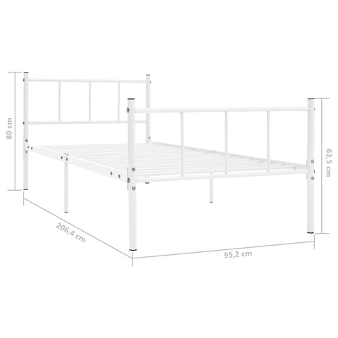 vidaXL Bed Frame without Mattress White Metal 90x200 cm