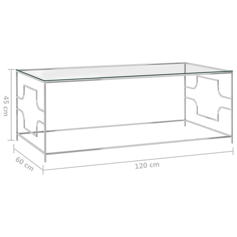 vidaXL Coffee Table Silver 120x60x45 cm Stainless Steel and Glass