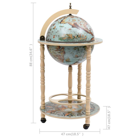 vidaXL Globe Bar Wine Stand Eucalyptus Wood Blue