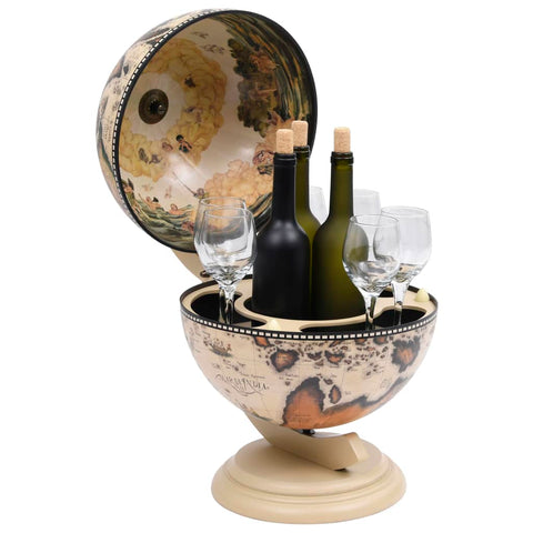 vidaXL Tabletop Globe Bar Wine Stand Eucalyptus Wood White