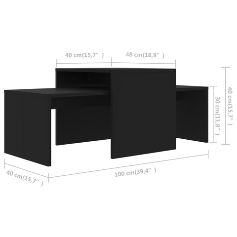 vidaXL Coffee Table Set Black 100x48x40 cm Engineered Wood
