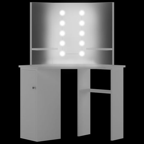 vidaXL Corner Dressing Table Make-up Table with LED Light White