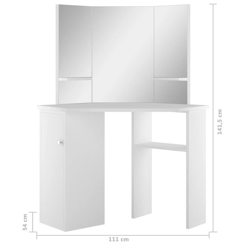 vidaXL Corner Dressing Table Cosmetic Table Make-up Table White
