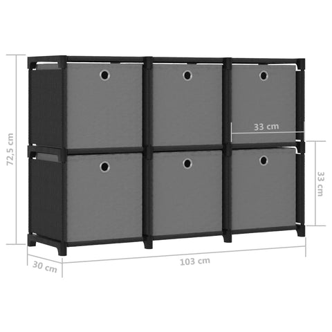 vidaXL 6-Cube Display Shelf with Boxes Black 103x30x72.5 cm Fabric