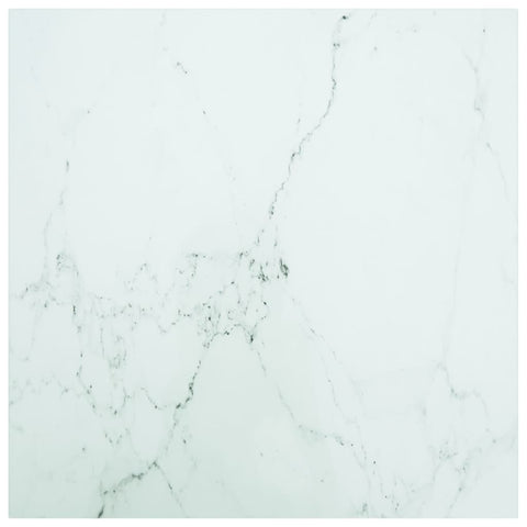 vidaXL Table Top White 70x70 cm 6 mm Tempered Glass with Marble Design