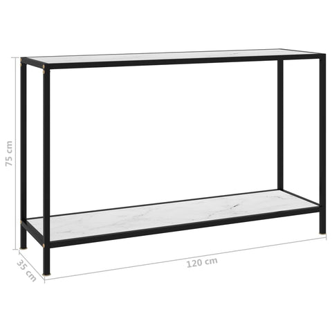 vidaXL Console Table White 120x35x75 cm Tempered Glass