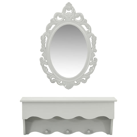 vidaXL Wall Shelf Set for Keys&Jewelery with Mirror and Hooks Grey