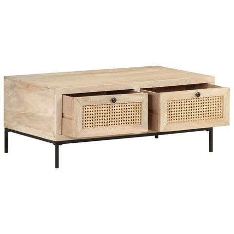 vidaXL Coffee Table 90x50x37 cm Solid Mango Wood and Natural Cane