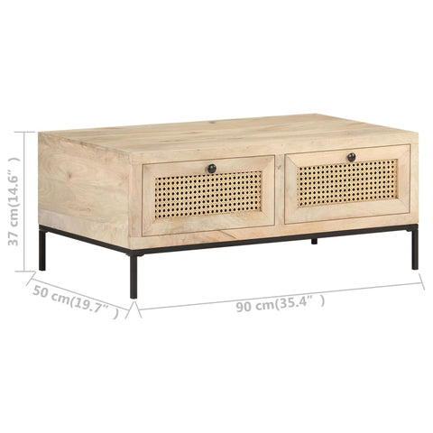 vidaXL Coffee Table 90x50x37 cm Solid Mango Wood and Natural Cane