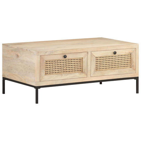 vidaXL Coffee Table 90x50x37 cm Solid Mango Wood and Natural Cane