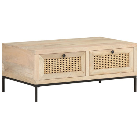 vidaXL Coffee Table 90x50x37 cm Solid Mango Wood and Natural Cane