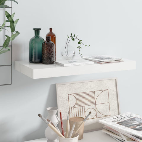 vidaXL Floating Wall Shelf High Gloss White 50x23x3.8 cm MDF