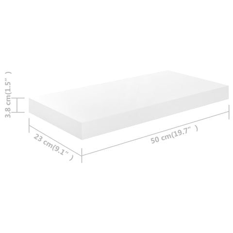 vidaXL Floating Wall Shelves 2 pcs High Gloss White 50x23x3.8 cm MDF