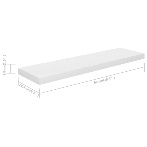 vidaXL Floating Wall Shelf High Gloss White 90x23.5x3.8 cm MDF