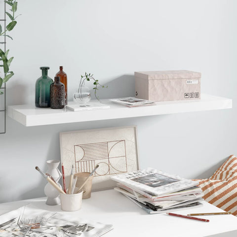vidaXL Floating Wall Shelf High Gloss White 90x23.5x3.8 cm MDF