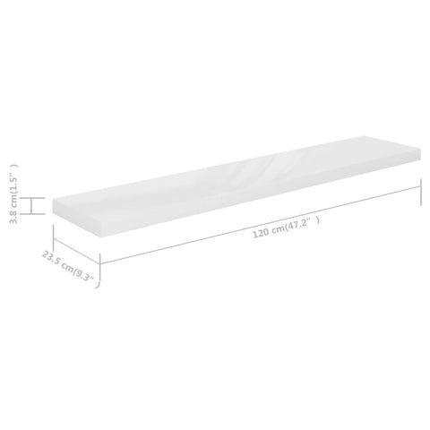 vidaXL Floating Wall Shelf High Gloss White 120x23.5x3.8 cm MDF