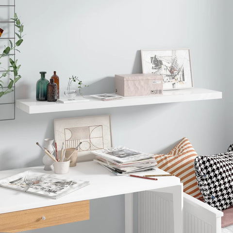 vidaXL Floating Wall Shelf High Gloss White 120x23.5x3.8 cm MDF