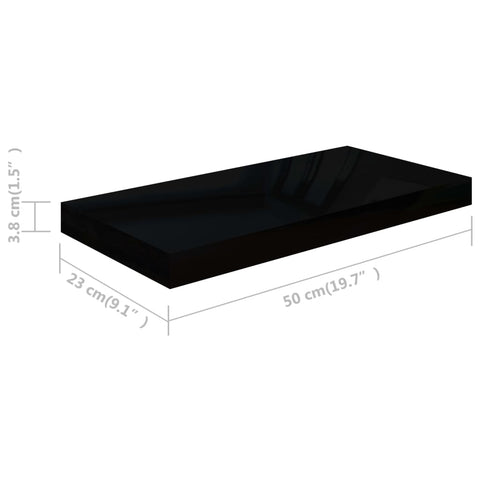 vidaXL Floating Wall Shelf High Gloss Black 50x23x3.8 cm MDF
