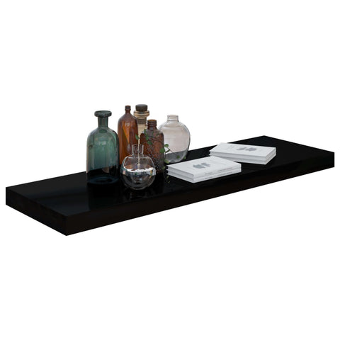 vidaXL Floating Wall Shelves 2 pcs High Gloss Black 80x23.5x3.8 cm MDF