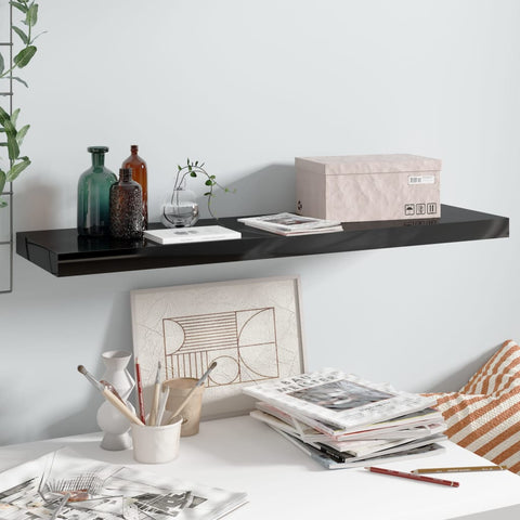 vidaXL Floating Wall Shelf High Gloss Black 90x23.5x3.8 cm MDF