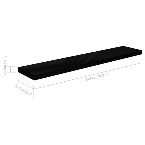 vidaXL Floating Wall Shelf High Gloss Black 120x23.5x3.8 cm MDF