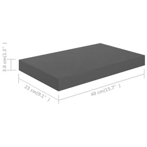 vidaXL Floating Wall Shelf High Gloss Grey 40x23x3.8 cm MDF