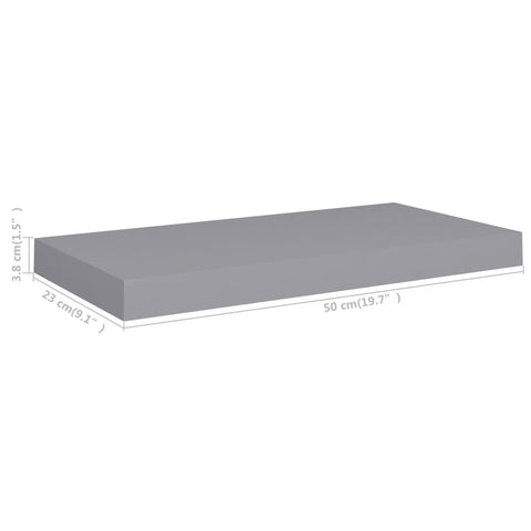 vidaXL Floating Wall Shelf Grey 50x23x3.8 cm MDF
