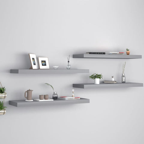 vidaXL Floating Wall Shelves 4 pcs Grey 80x23.5x3.8 cm MDF