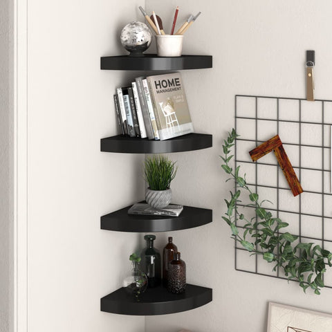 vidaXL Floating Corner Shelves 4 pcs Black 25x25x3.8 cm MDF