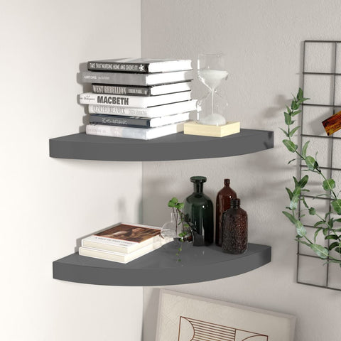 vidaXL Floating Corner Shelves 2 pcs High Gloss Grey 35x35x3.8 cm MDF